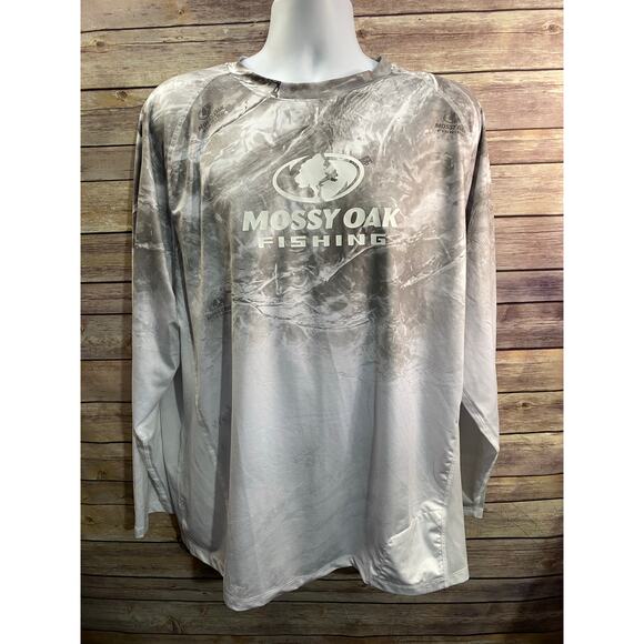 Mossy Oak Fishing Shirt – Size XL – Gray/White Camo – Hydroplex – Made in Jordan - Picture 5 of 11